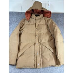 Vintage 70s Action Wear Puffer Jacket Mens Small Brown Zip Snap Up Hooded USA